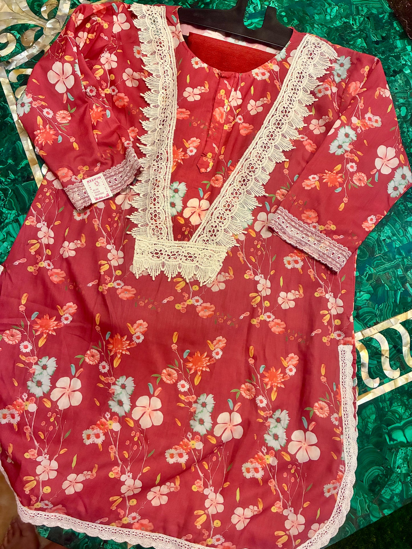 Crimson Lace Cotton Rayon Co-ord Set