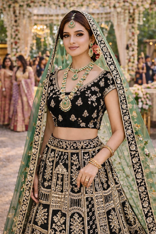 Emerald Noir Heritage Bridal Lehenga Set