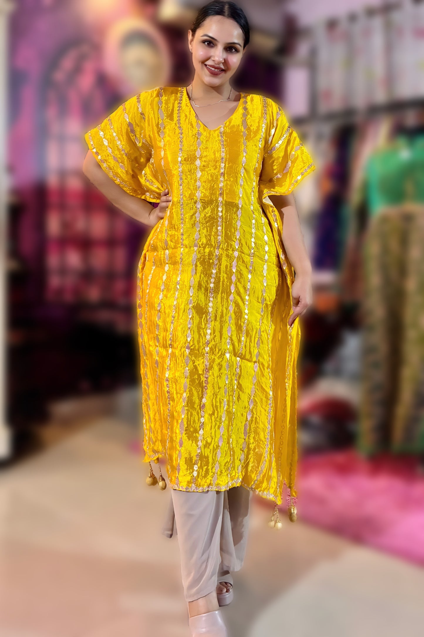 Zarmina Sequin Striped Organza Kaftan