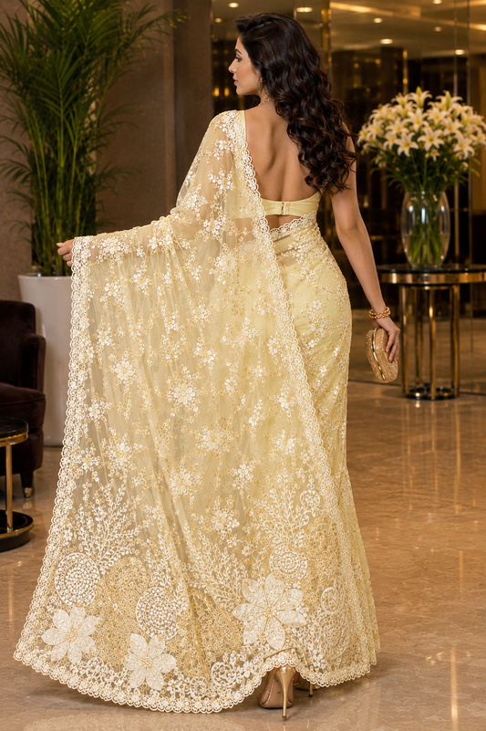 Lime Veil Net Saree
