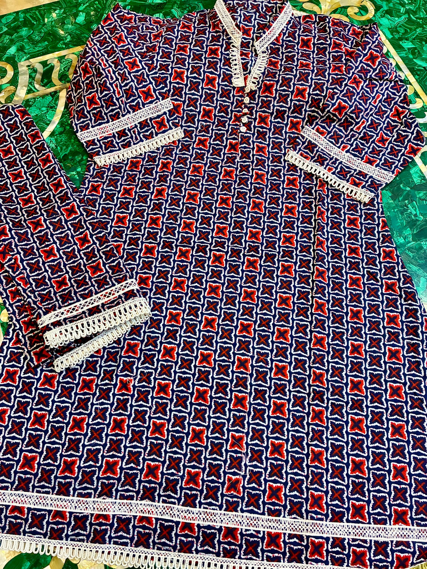 Indigo Bloom Cotton Kurta Set