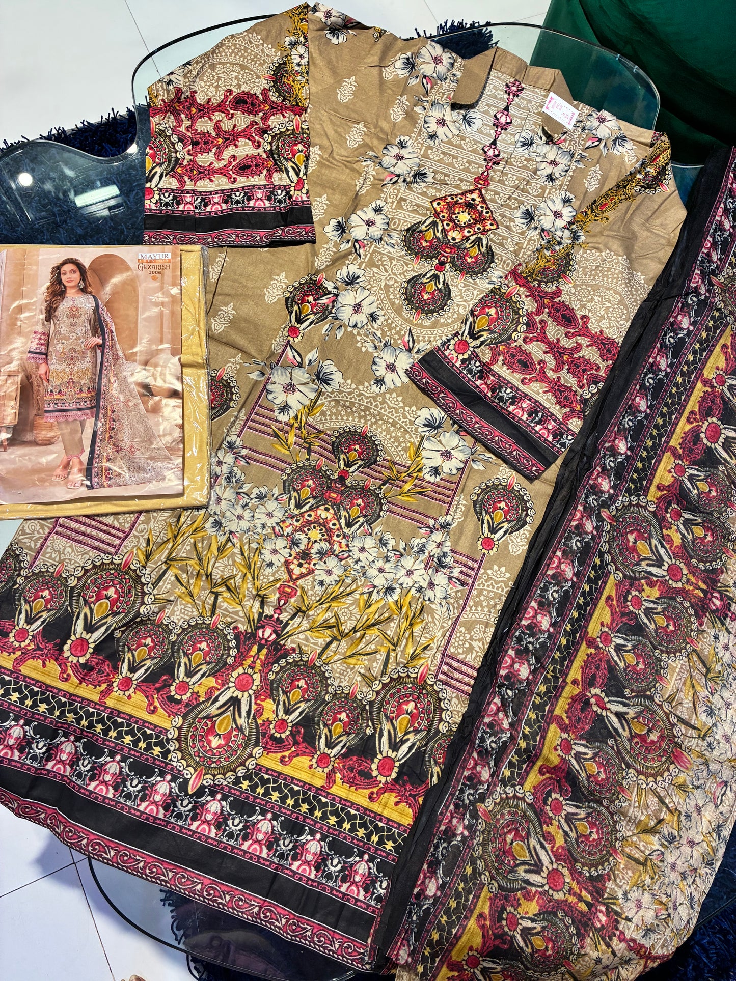 Haya Beige Elegance | Lawn Cotton Pakistani Suit Set