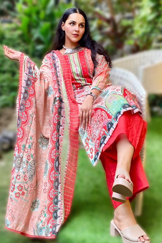 Zarmina Blush Rouge | Lawn Cotton Pakistani Suit Set