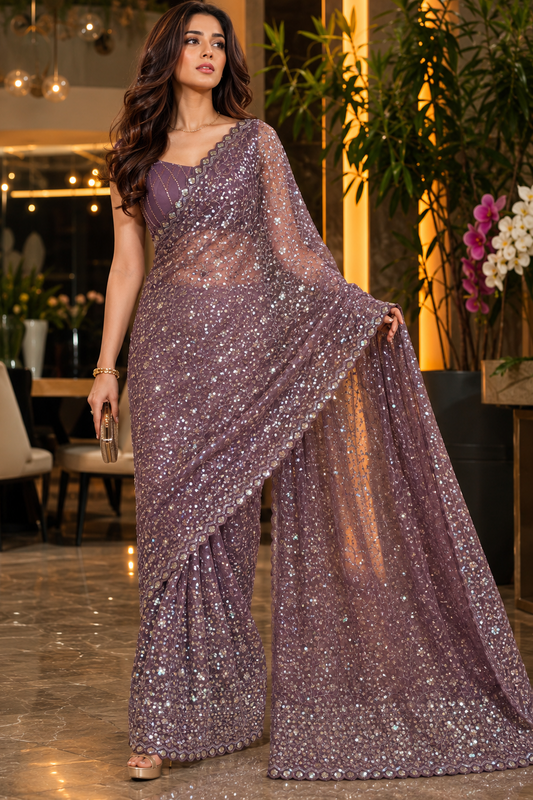 Twilight Blossom Luxe Net Saree