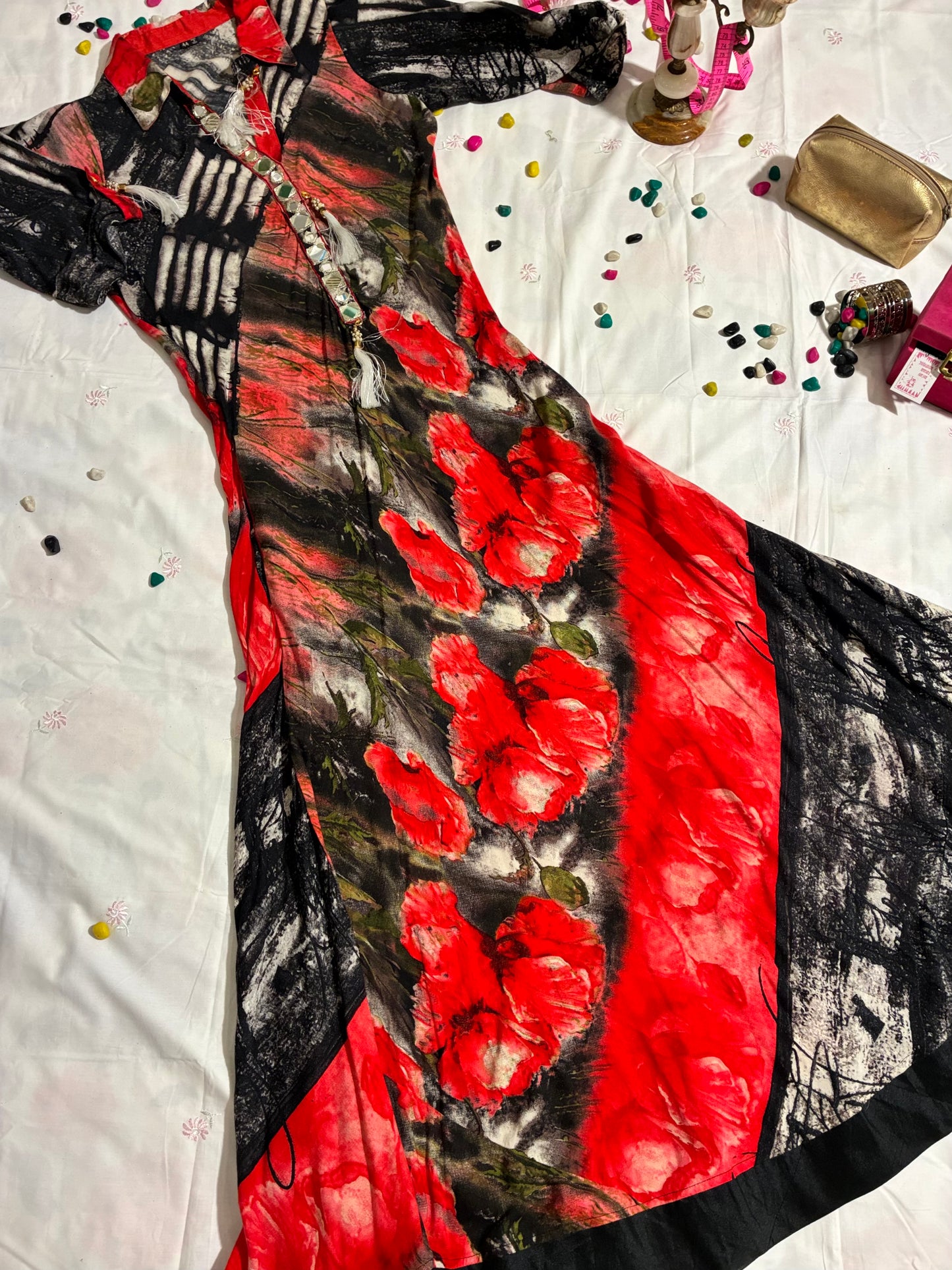 Crimson Marble Flow Dress