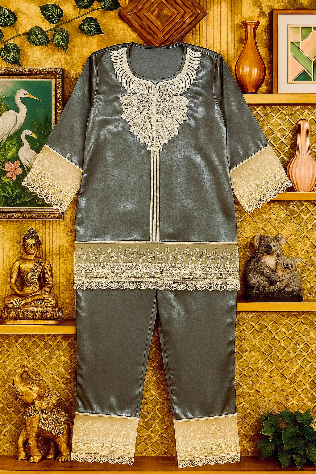 Charcoal Grace Satin Co-ord Set