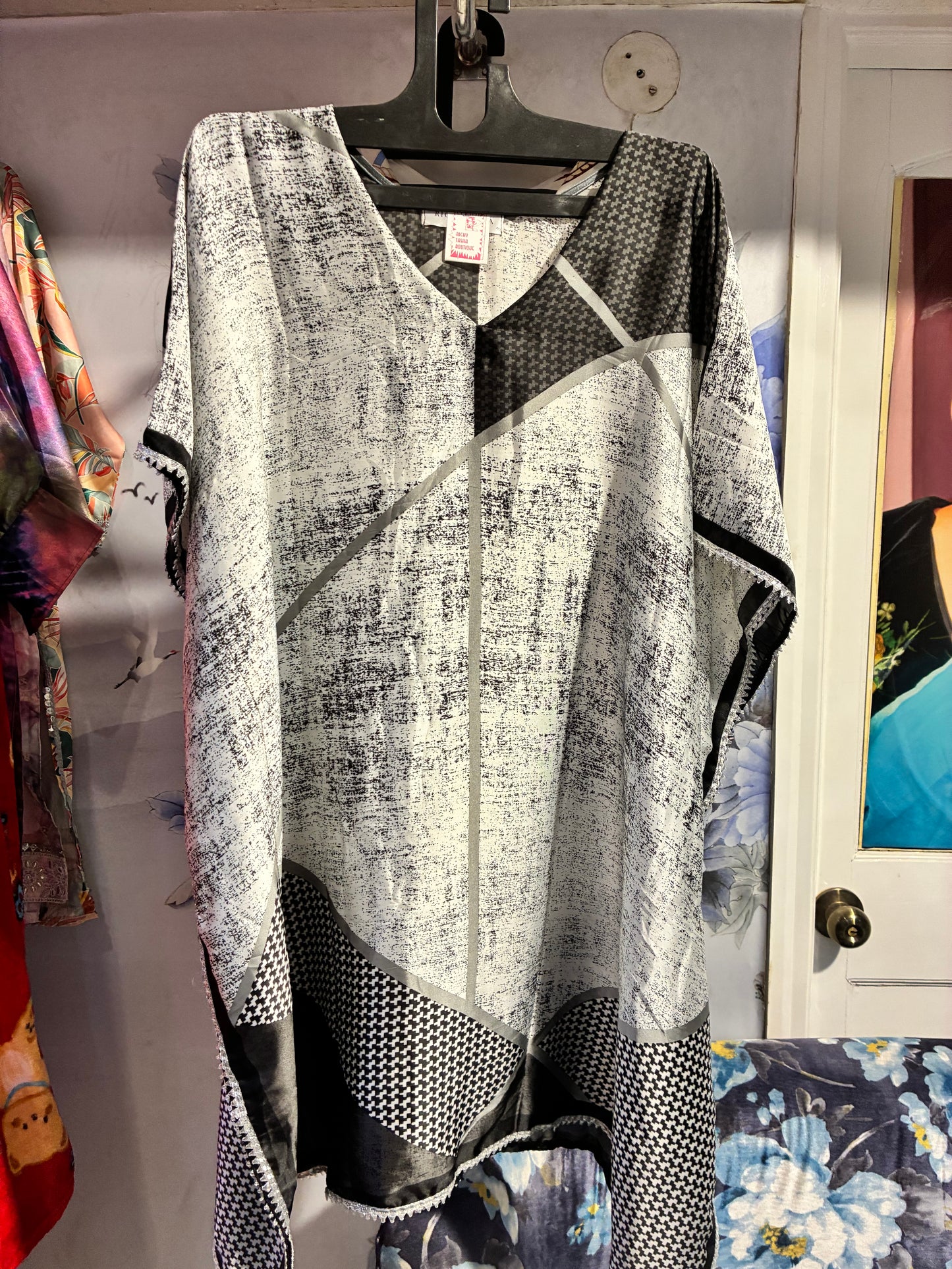 Monochrome Muse Satin Kaftan Top