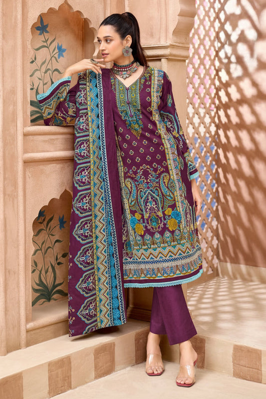 Mahira Plum Garden | Lawn Cotton Pakistani Suit Set