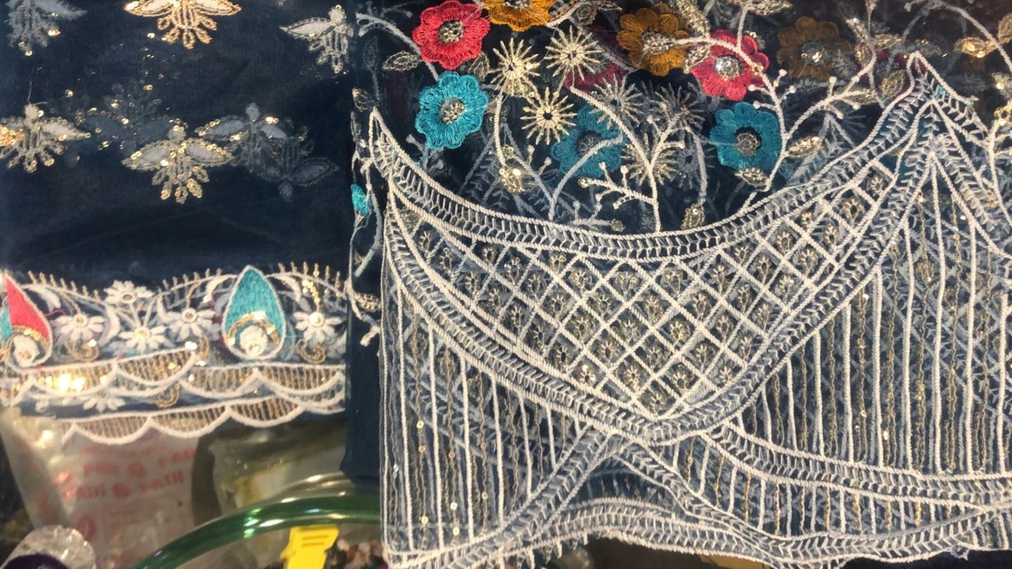 Midnight Garden Embroidered Net Saree