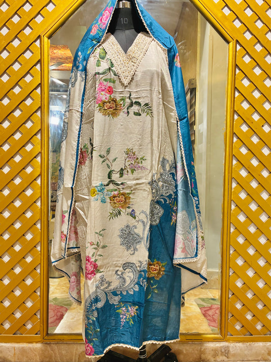 Azure Bloom Mulmul Suit Set
