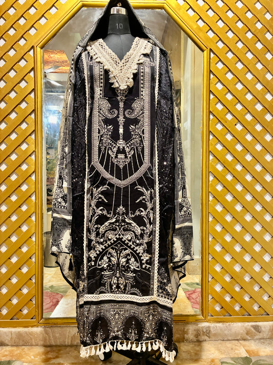 Noir Lacy Mulmul Suit Set