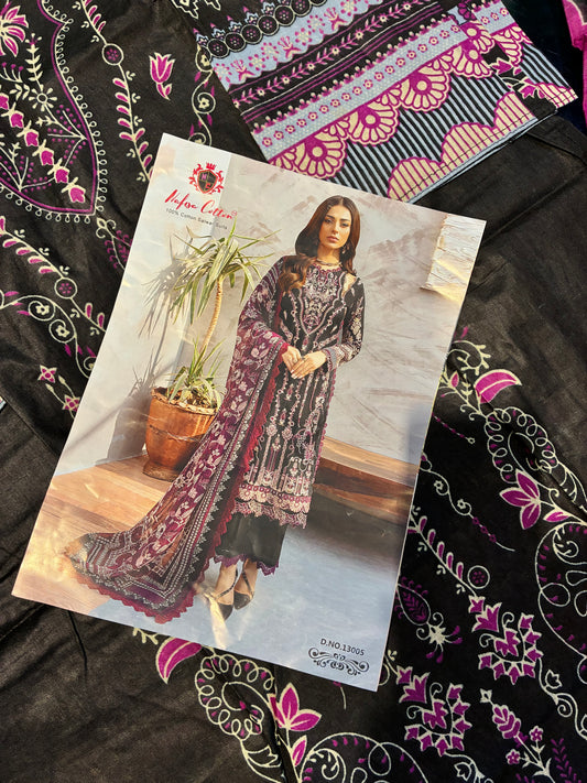 Sunehri Magenta Noir | Lawn Cotton Pakistani Suit Set