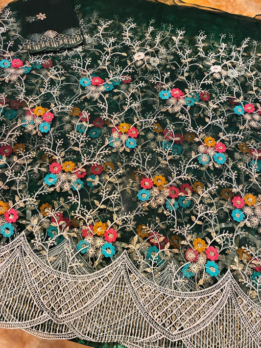 Midnight Garden Embroidered Net Saree