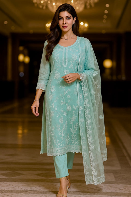 Mint Glow Resham Suit Set