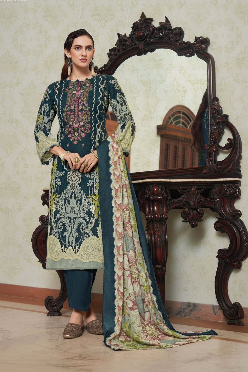 Aafreen Sage Green | Lawn Cotton Embroidered Pakistani Suit Set