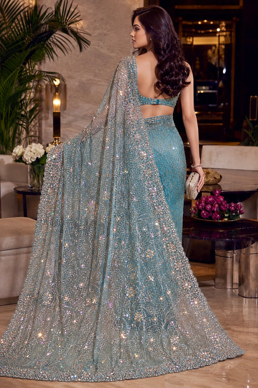 Frosted Bloom Luxe Net Saree