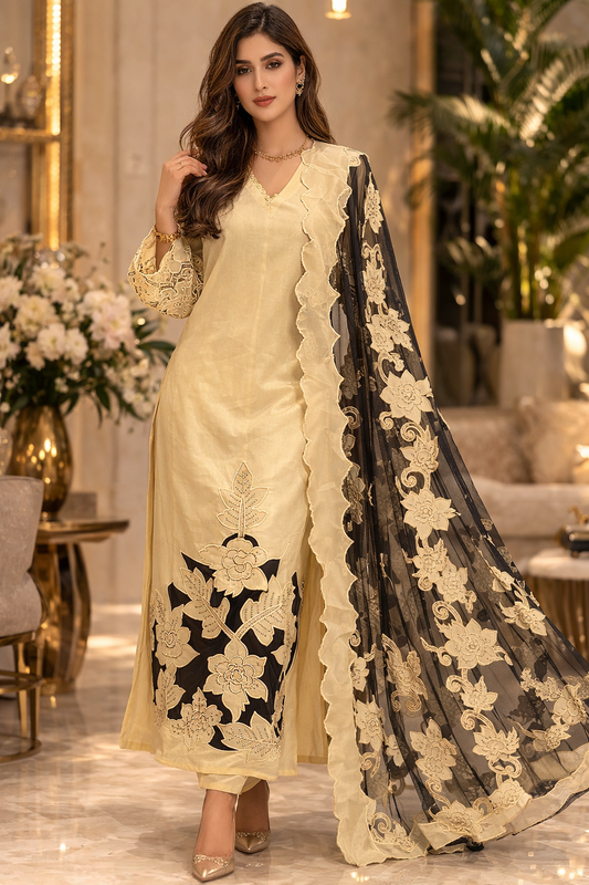 Petal Whisper Patchwork Mulmul Suit Set