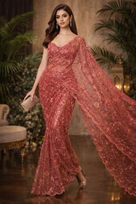Sequenced Luxe Net Saree