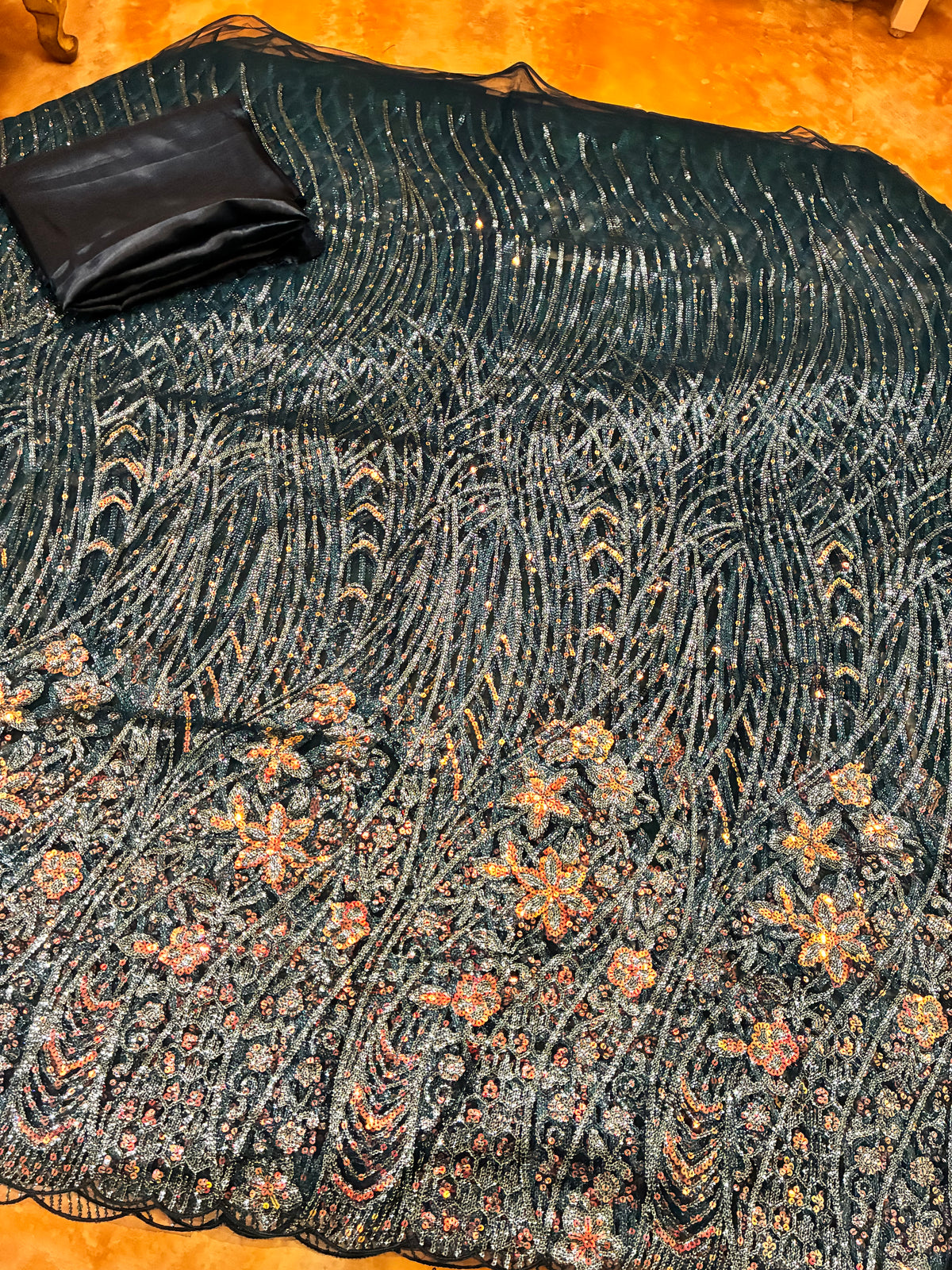 Midnight Bloom Luxe Net Saree
