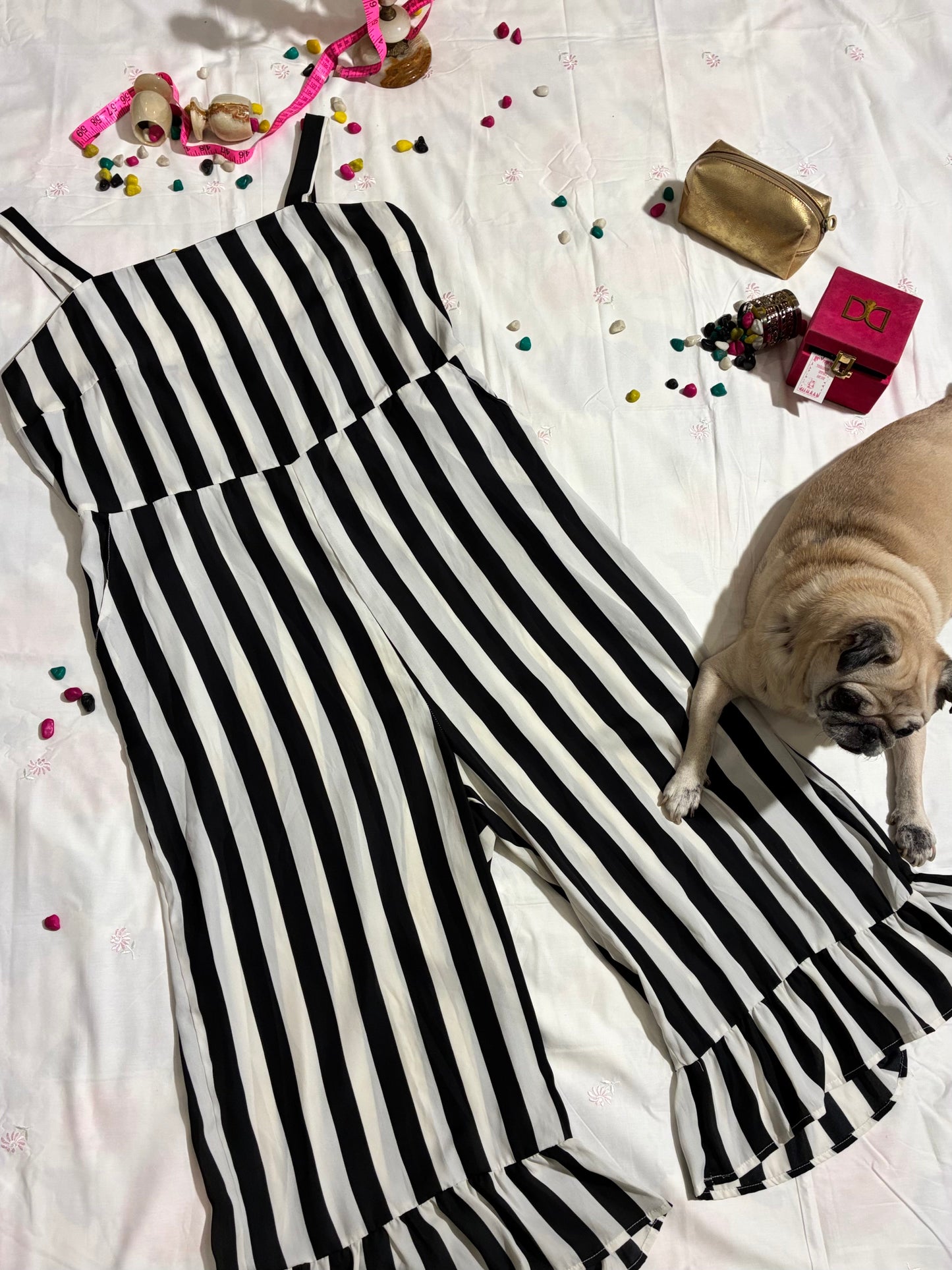 Monochrome Luxe Striped Jumpsuit