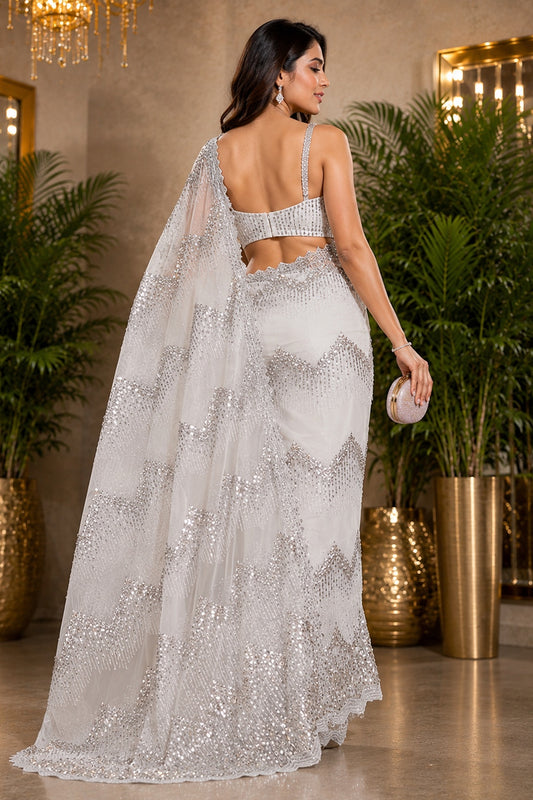 Ivory Luxe Net Saree