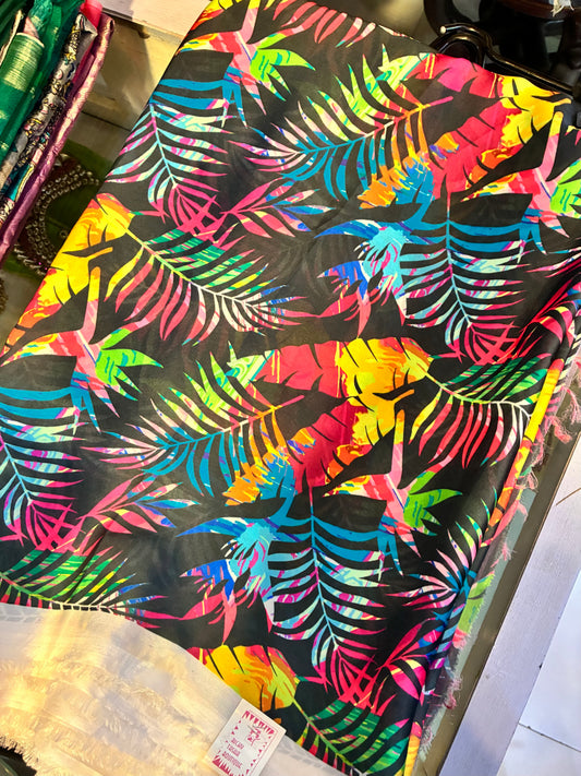 Tropical Noir Radiance Satin Saree