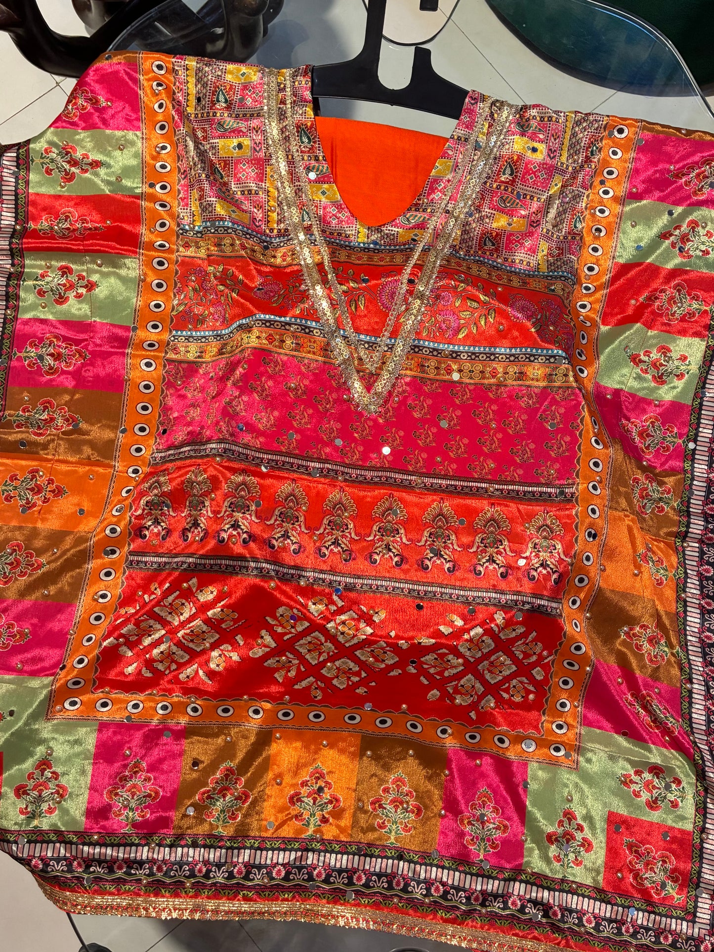 Noorani Multicolor Mosaic Crepe Kaftan Set