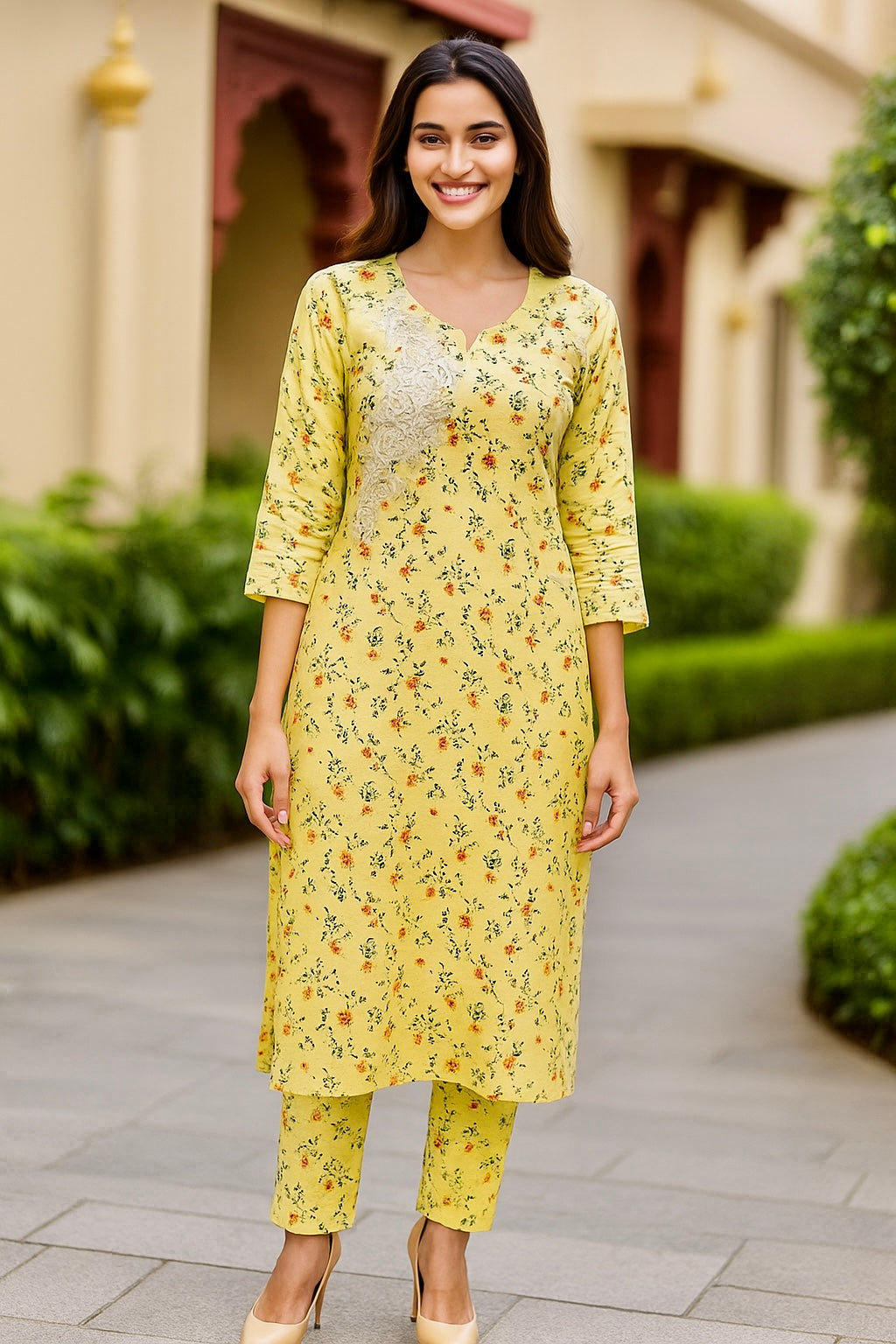 Sunlit Petals Cotton Kurta Set