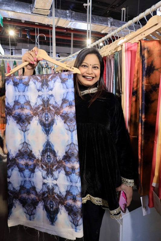 Azure Marble Luxe Satin Saree