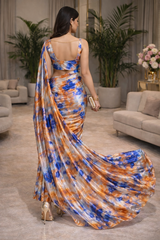 Silver Tide Luxe Satin Saree