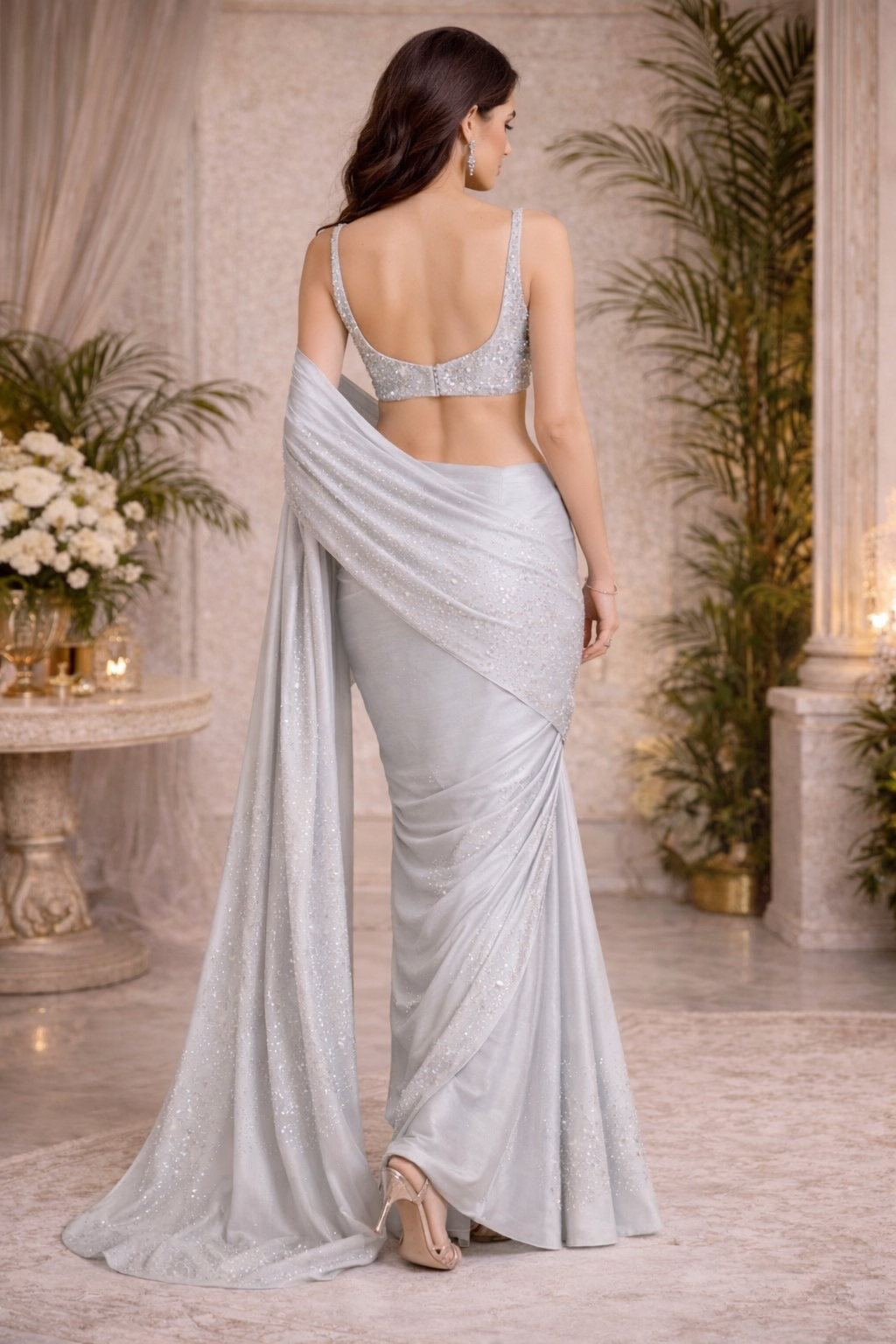 Celeste Pastel Swarovski Satin Saree
