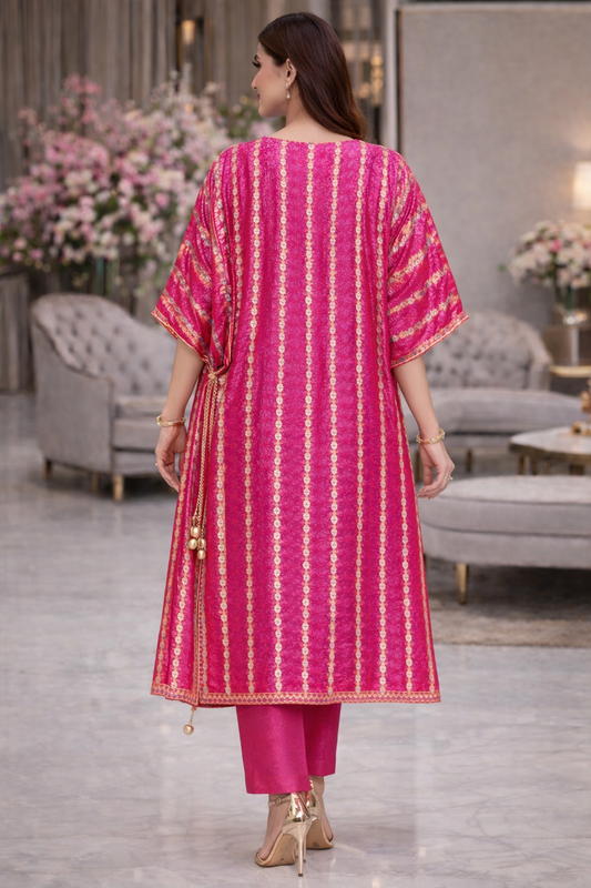 Zarmina Sequin Striped Organza Kaftan Set