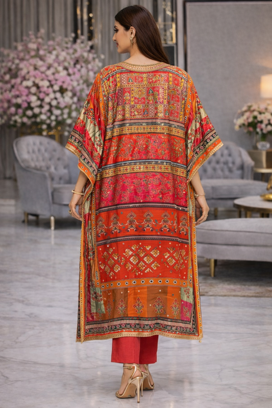 Noorani Multicolor Mosaic Crepe Kaftan Set