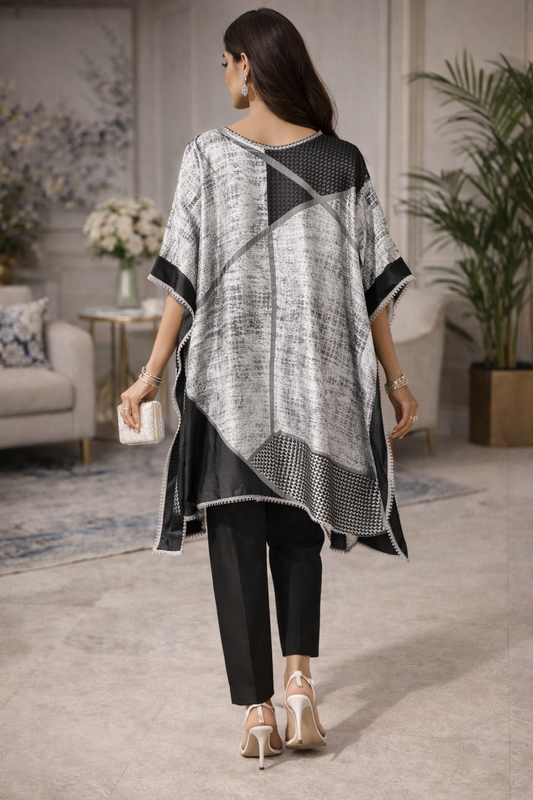 Monochrome Muse Satin Kaftan Top