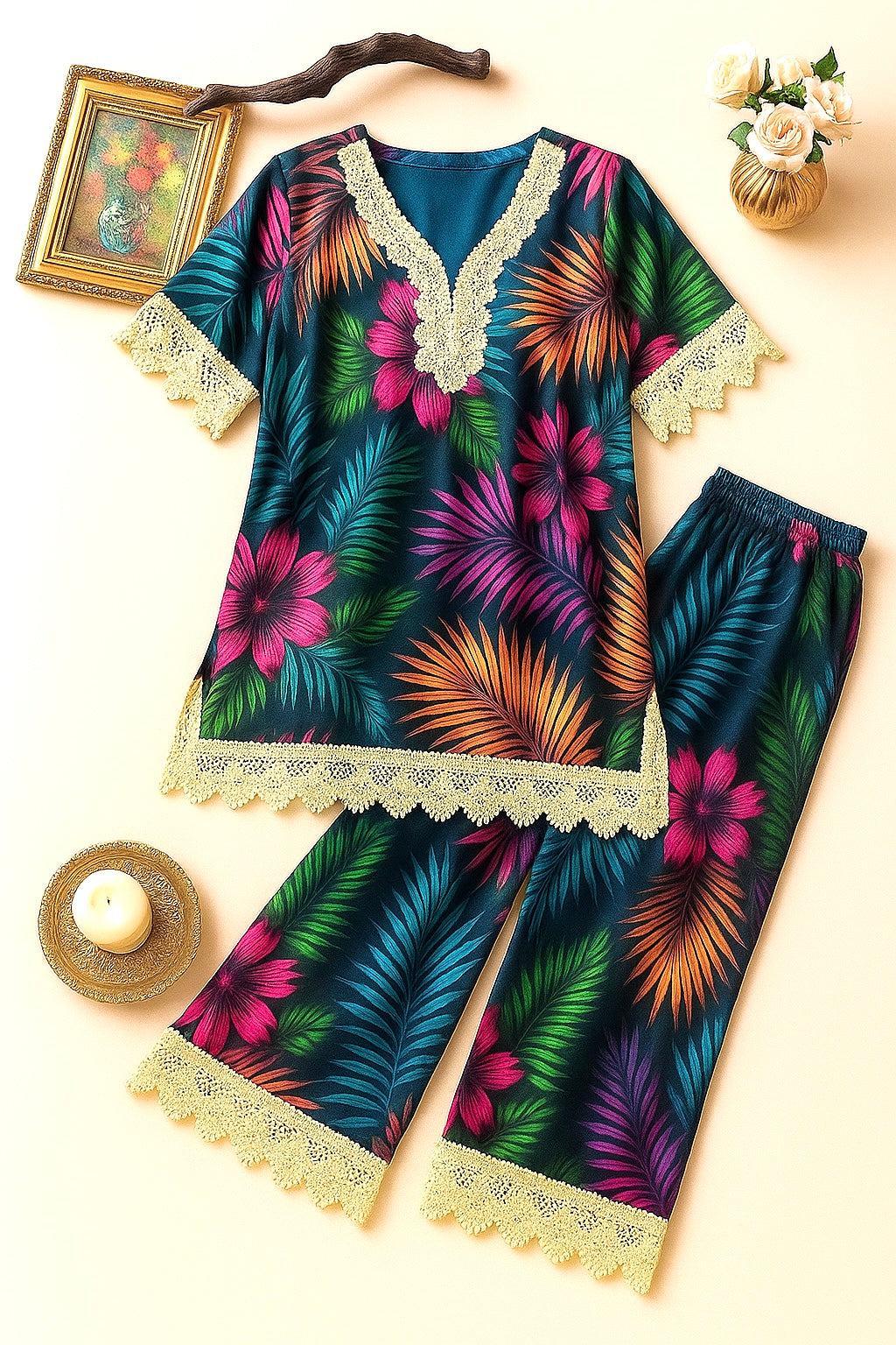 Tropical Bloom Cotton Rayon Co-ord Set