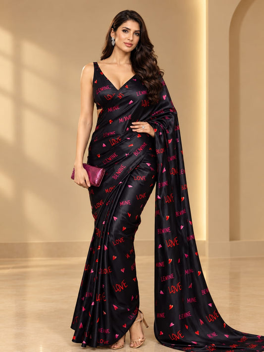 Midnight Amour Satin Saree