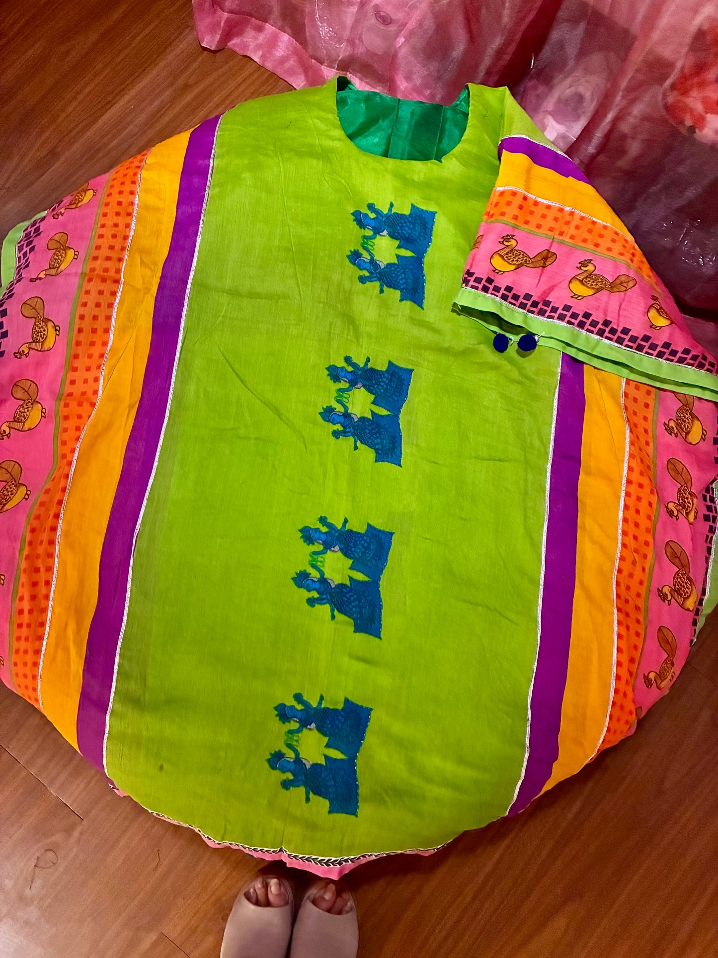 Meher Royal Elephant Cotton Kaftan Dress