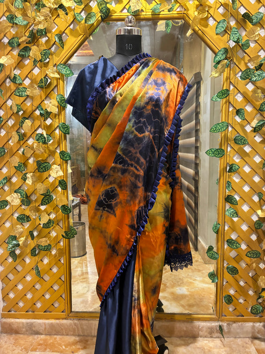 Sunfire Sapphire Ready-to-Wear Luxe Satin Saree