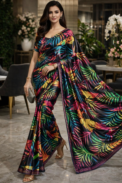 Tropical Noir Radiance Satin Saree