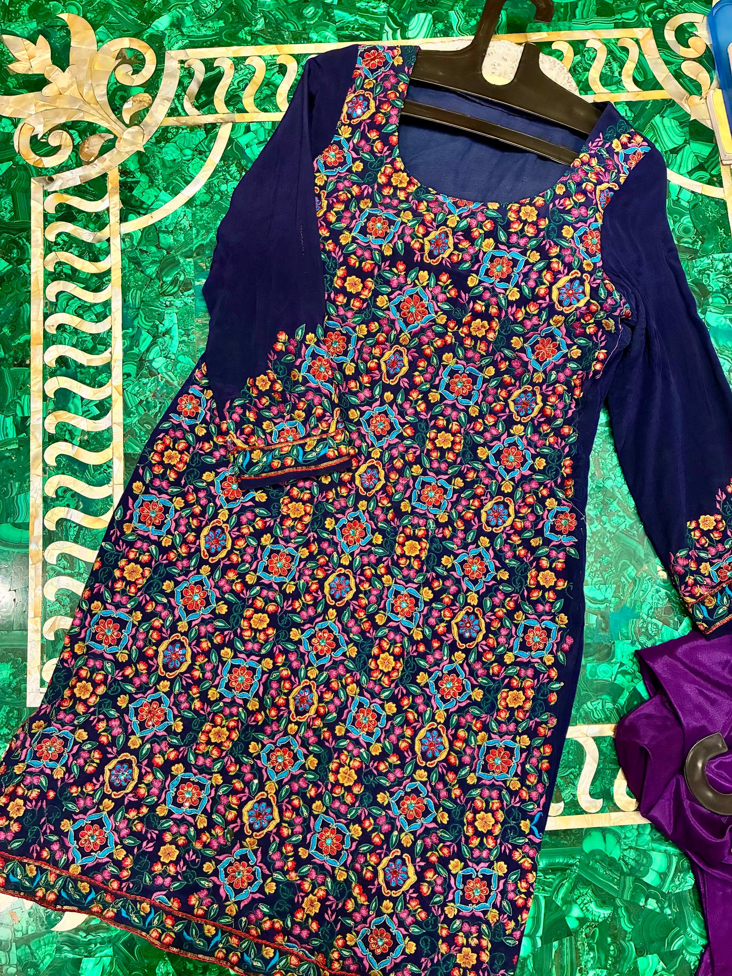 Navy Embroidered Kurta Set