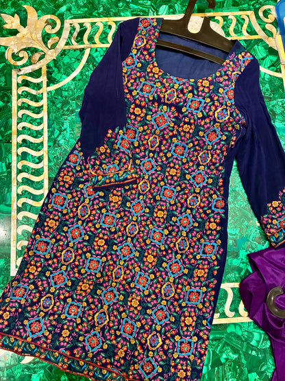 Navy Embroidered Kurta Set