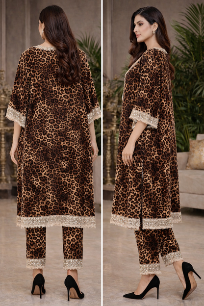 Leopard Luxe Velvet Kurta Set