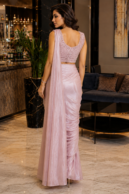 Blush Sandwash Shimmer Silk Ready-to-Wear Saree with Pre-stitched Blouse