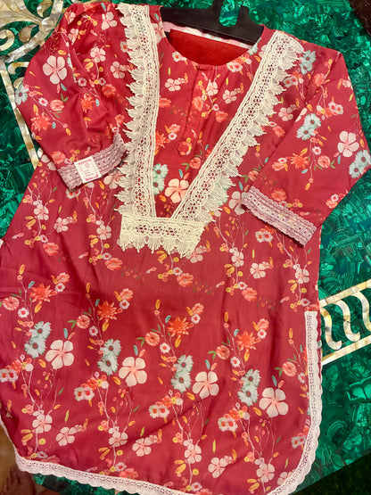 Crimson Lace Cotton Rayon Co-ord Set
