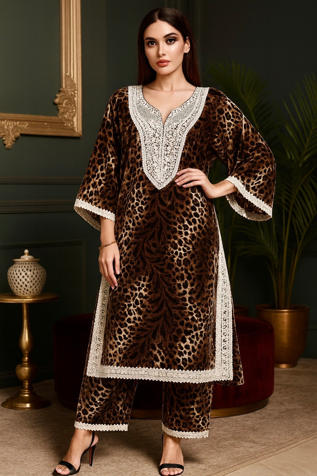Wild Leopardess Kaftan Ensemble