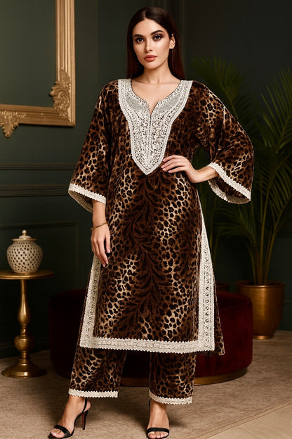 Wild Leopardess Kaftan Ensemble