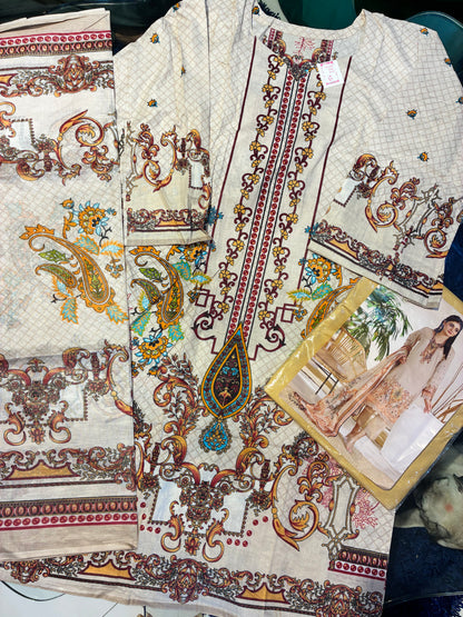 Noor-E-Off White | Lawn Cotton Pakistani Suit Set