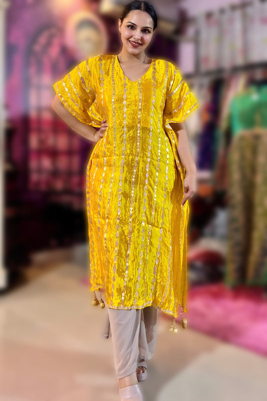 Zarmina Sequin Striped Organza Kaftan