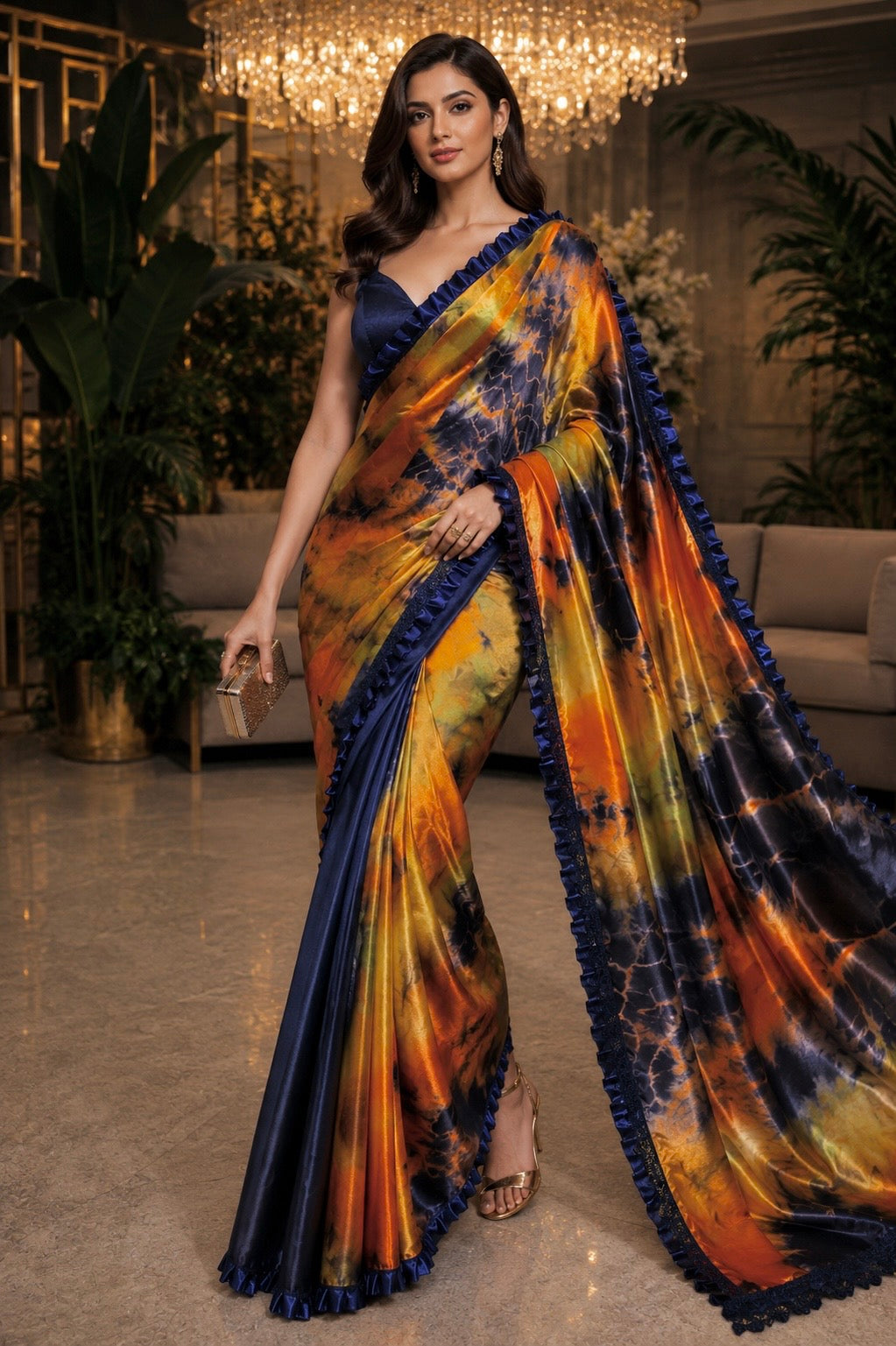 Sunfire Sapphire Ready-to-Wear Luxe Satin Saree