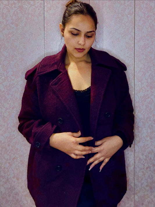 Plum Elegance Double-Button Winter Coat